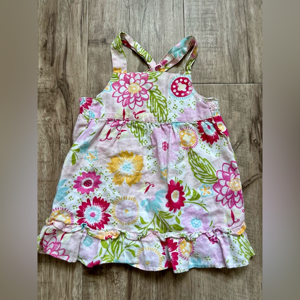 Vintage linen Floral flower Sleeveless Sundress in Pink, Yellow & Green summer